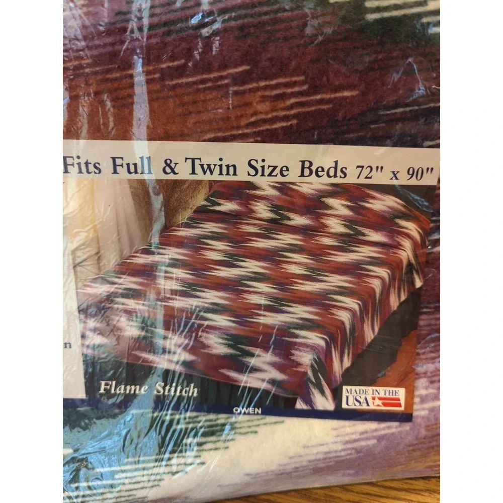 New Old Stock Vintage Fashion Print Blanket Flame Stitch Full/Twin 72